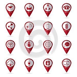 Communication icons with location icon