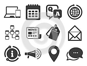 Communication icons. News, chat messages signs. Vector