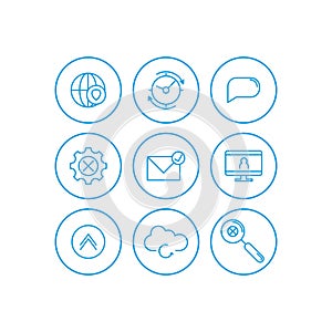 Communication icons set. Communication basic UI elements set. cloud, clock, gear, mail, picture, web, internet, footnote, search,