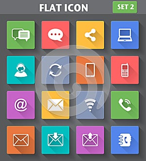 Communication Icons set in flat style with long sh
