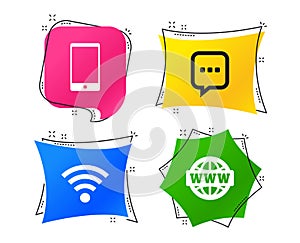 Communication icons. Smartphone and chat bubble. Vector