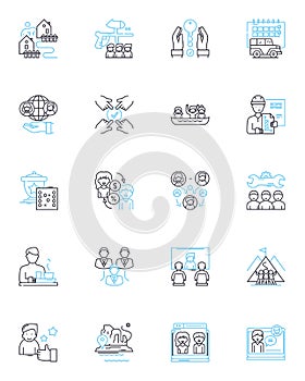 Communication and interaction linear icons set. Dialogue, Connect, Conversate, Converse, Listen, Feedback, Expression