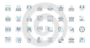 Communication and interaction linear icons set. Dialogue, Connect, Conversate, Converse, Listen, Feedback, Expression