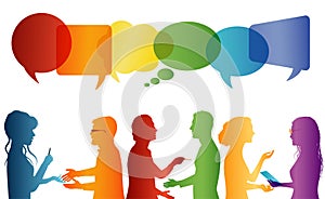 Communication between large group of people who talk. Crowd talking. Communicate social networking. Dialogue between people