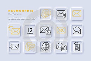 Communication line icon. Email, newsletter, mailbox, message, smartphone, image. Neomorphism steyle. Vector line icon for Business