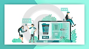 Communication looking for online shop ideas for small and medium businesses, start selling using internet. vector illustration con