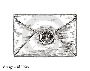 Communication with mail,Mail hand drawing vintage style