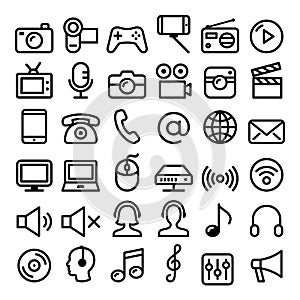 Communication, Media, modern technology web line icon set - big pack