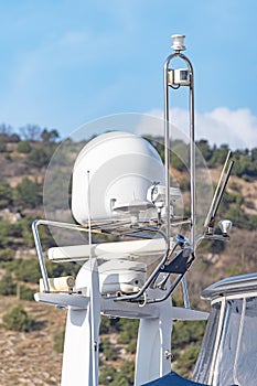 communication and navigation equipment on the mast of ship