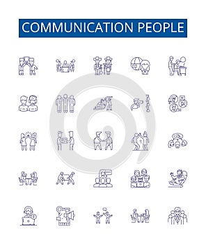 Communication people line icons signs set. Design collection of Interact, Converse, Exchange, Network, Dialog, Chat