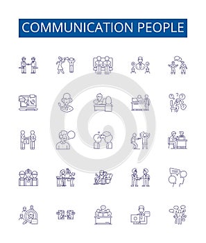 Communication people line icons signs set. Design collection of Interact, Converse, Exchange, Network, Dialog, Chat