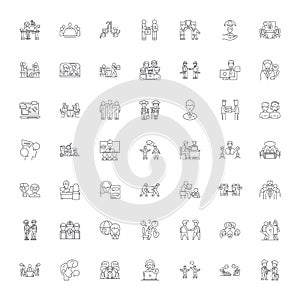 Communication people linear icons, signs, symbols vector line illustration set