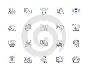 Communication people outline icons collection. Communicators, Dialogue, Interlocutors, Networkers, Speakers, Connectors