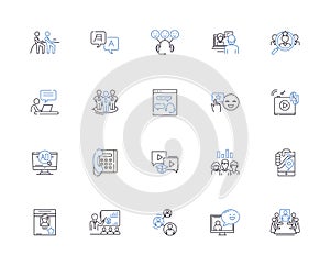 Communication people outline icons collection. Communicators, Dialogue, Interlocutors, Networkers, Speakers, Connectors photo