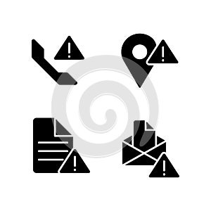 Communication problems black glyph icons set on white space