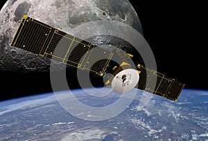 Orbiting High Tech Communication Space Satellite Telecommunication Industry Circuit Connectivity Digital Binary Technology