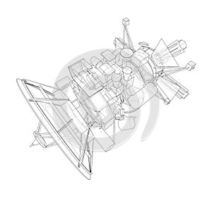 Communication satellite concept outline. Vector photo