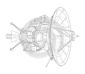 Communication satellite concept outline. Vector photo