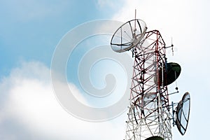 Communication satellite dishes tower