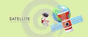 Communication satellite, Earth, astronaut in outer space. Global positioning system, GPS