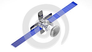 Communication satellite from space on isolated white background., 3D rendering