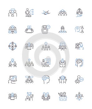 Communication skills line icons collection. Expressiveness, Articulation, Eloquence, Clarity, Precision, Fluency