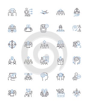 Communication skills line icons collection. Expressiveness, Articulation, Eloquence, Clarity, Precision, Fluency photo