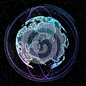 Communication in space satelitte. Connection lines Around Earth Globe. 3d illustration
