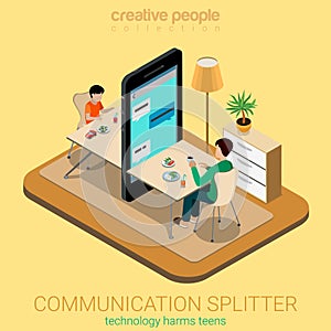 Communication splitter social parenting flat 3d vector isometric