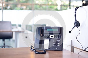 Communication support, call center and customer service help desk. VOIP headset for customer service support call center concept