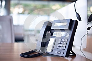 Communication support, call center and customer service help desk. VOIP headset for customer service support call center concept