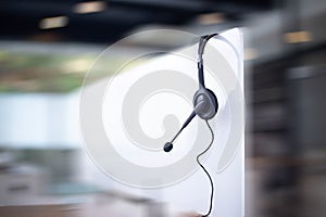 Communication support, call center and customer service help desk. VOIP headset for customer service support call center concept