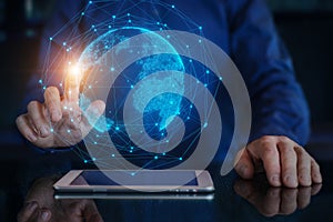 Communication technology for global network. Telecommunication satellite, high speed internet, ai, internet of things,