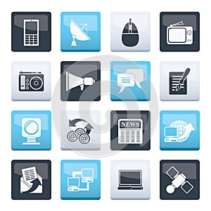 Communication and Technology icons over color background