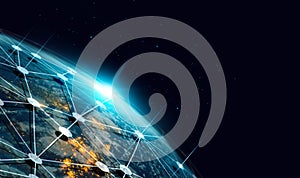 Communication technology and internet worldwide for business. Global world network connected and telecommunication on earth and