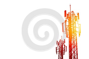 Communication tower or 3G 4G network telephone cell site on white