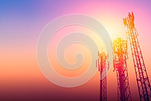 Communication tower or 3G network telephone cellsite with dusk sky