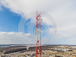 Communication tower for 4G and 5G Telecommunication. Base Transceiver antennae