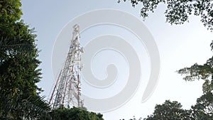 communication tower for 5G network featuring cellular microwave wireless directional of radio linked used for mobile