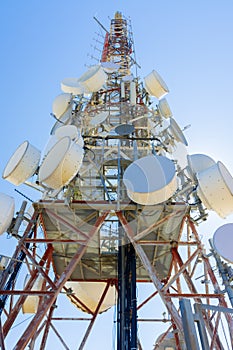A communication tower with antennas