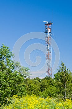 Communication tower on blue sky