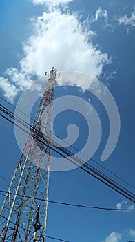 communication tower, electrical tower, power grip, telecommunication tower, mobile phone relay tower, with cables and other