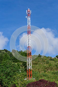 Communication tower with red and white colour