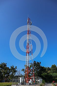 Communication tower. Telco Trellis for 3G 4G 5G Apocalypse Internet Communication, mobile, FM Radio and Television Broadcasting On