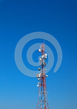 Communication tower. Telco Trellis for 3G 4G 5G Apocalypse Internet Communication, mobile, FM Radio and Television Broadcasting On