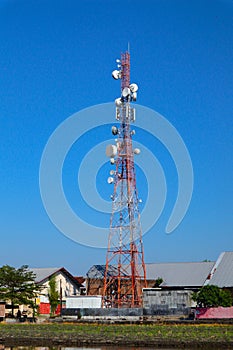 communication tower. Telco Trellis for 3G 4G 5G Apocalypse Internet Communication, mobile, FM Radio and Television Broadcasting On