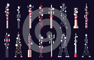 Communication tower. Telecom relay antenna with mobile phone signal, cell phone signal, internet connection, mobile