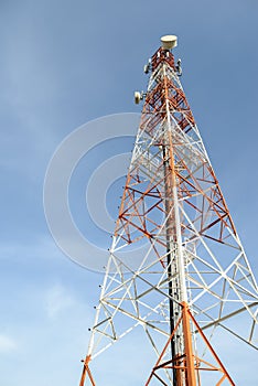 Communication towers on blue sky
