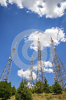 communication towers with control devices and antennas,