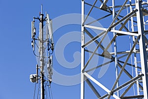 Communication towers in the mountain photo